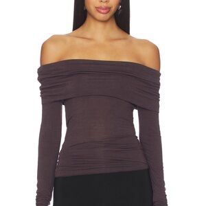 Revolve SKIMS Off-Shoulder Sheer Modal Off Shoulder Long Sleeve Top